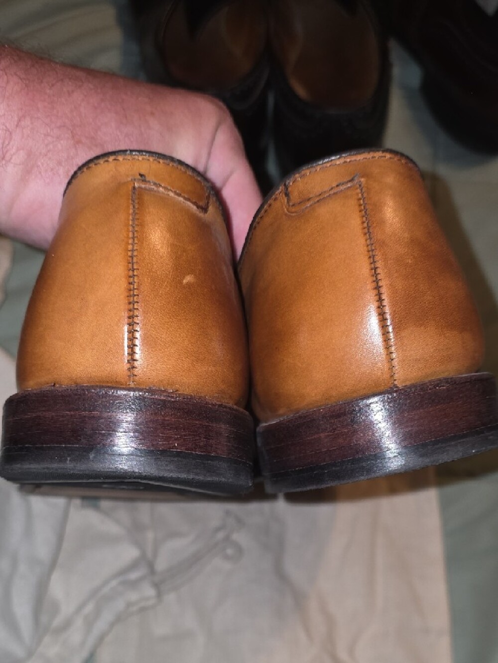 Allen Edmonds Tan Leather Slip-On Brogue Cap-Toe Loafers - Picture 5 of 6